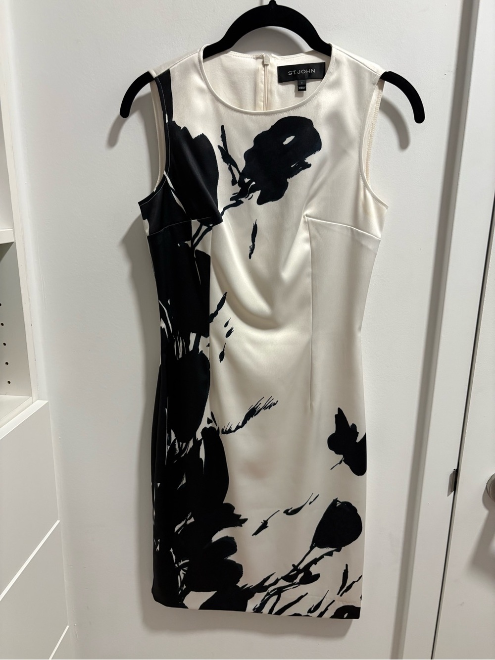 St. John Cream and Black Floral Sheath Dress